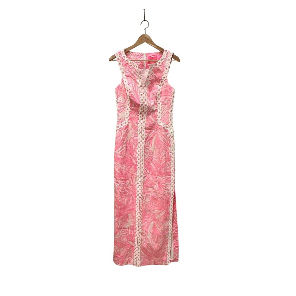 Lilly Pulitzer NWT Pink White Crochet Lace Trim Sleeveless Shift Dress sz 4